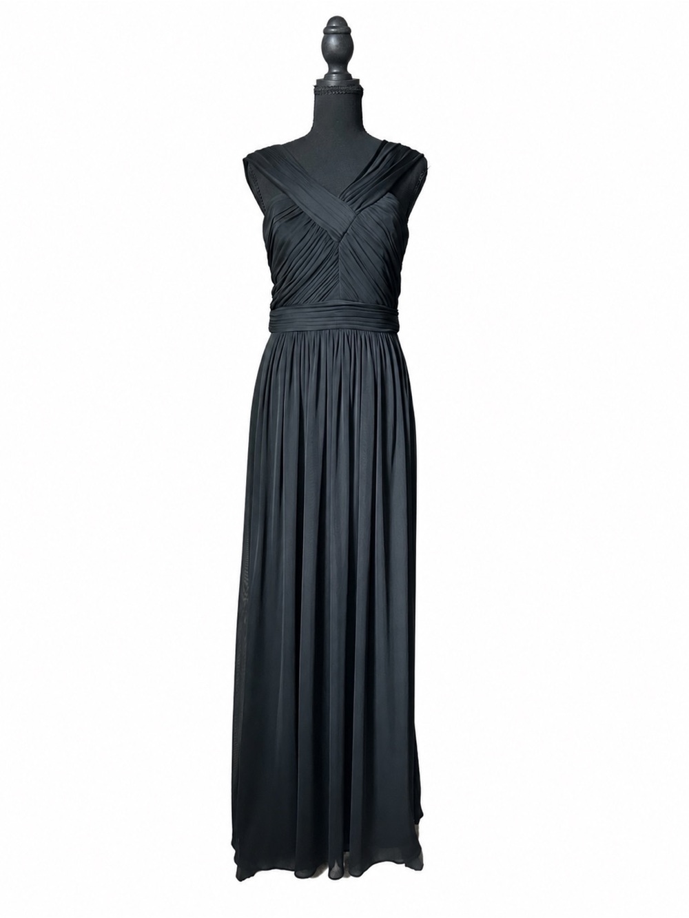 ALFRED SUNG Black Sleeveless Pleated Crossover Maxi Dress